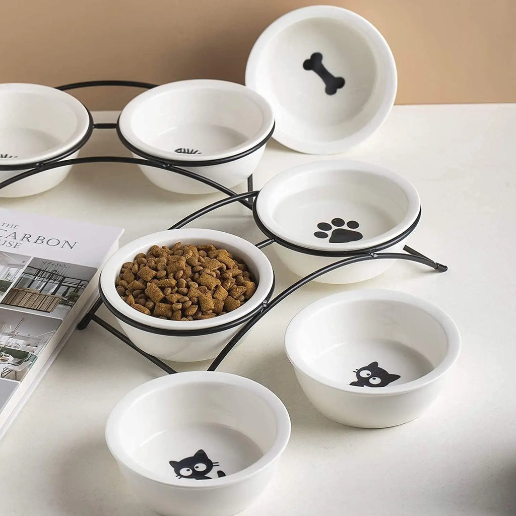 Ceramic Elevated Pet Bowls Set