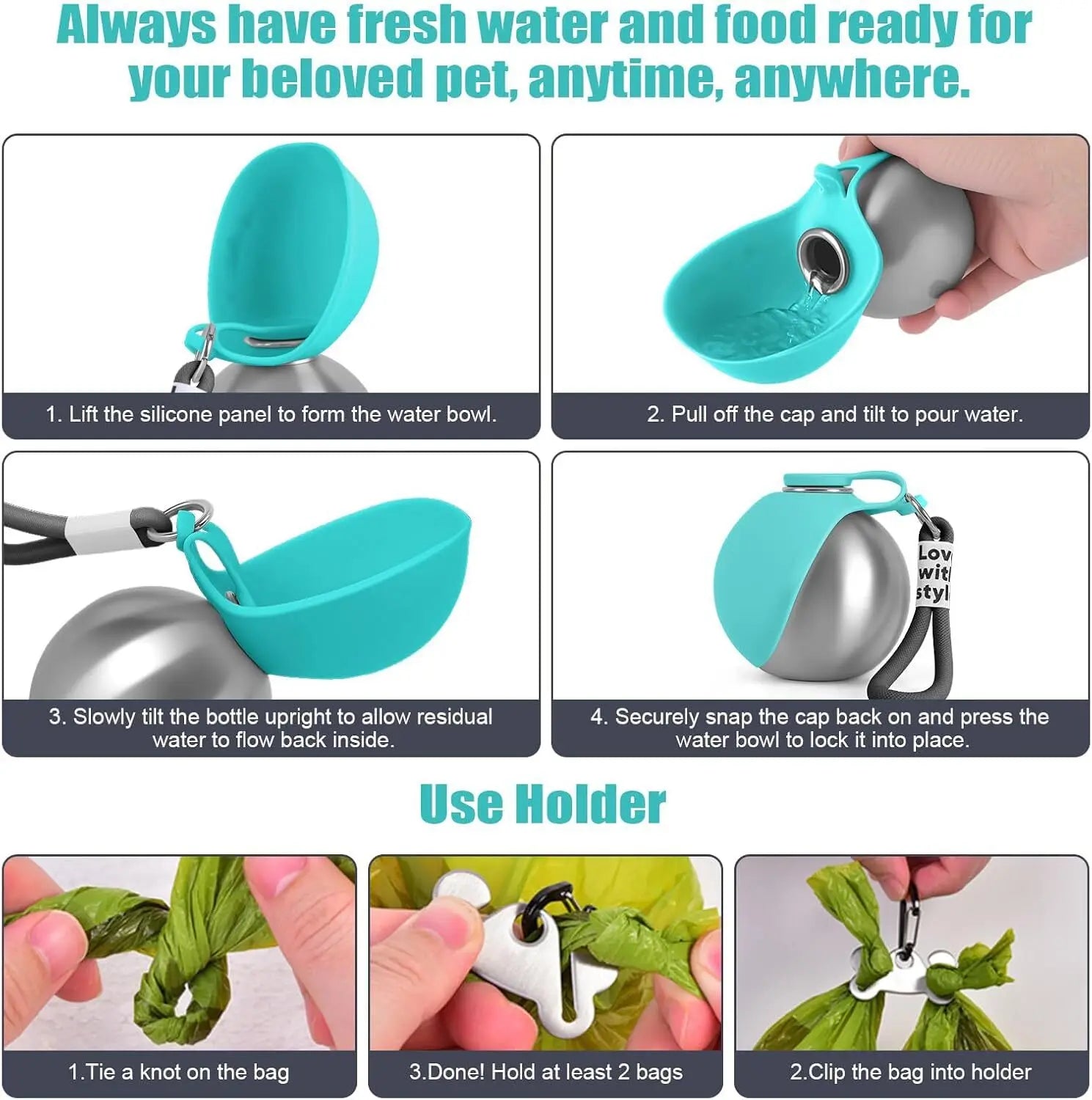 Dogs Drinking Bottle With Silicone Bowl