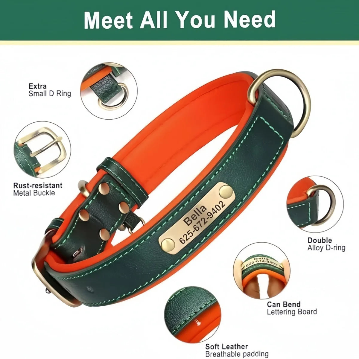 Personalized Customized Leather ID Collar